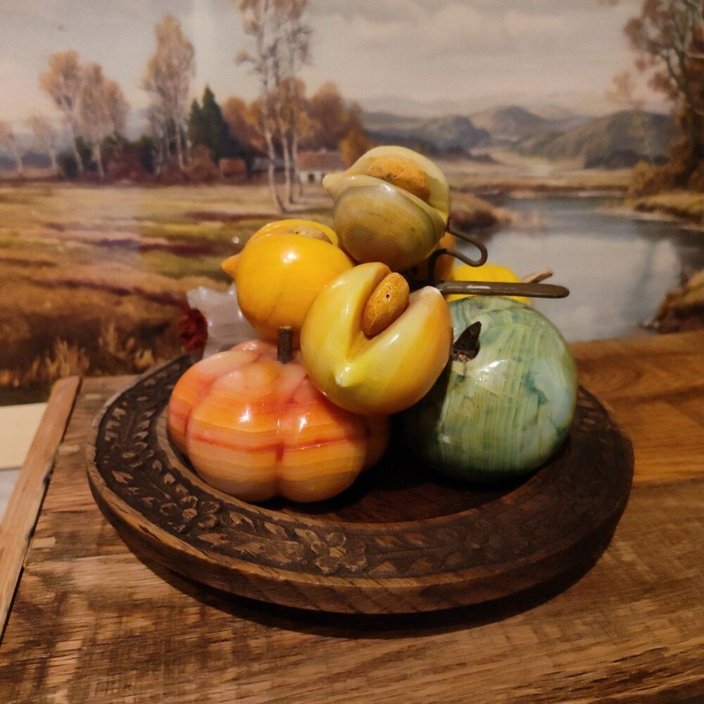 Vintage Alabaster Fruit Set - Decorative Collectible, Mid-Century Home Decor